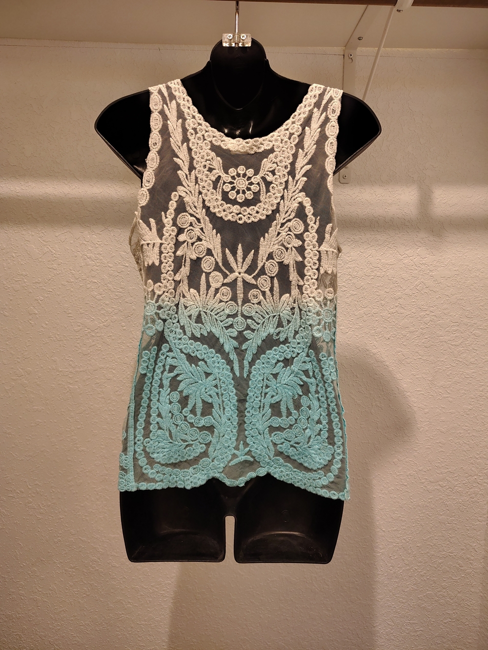 Crochet Lace Tank Top - White to Soft Blue Ombre - Picture 2 of 5